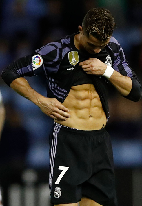 Cristiano Ronaldo showing his abs in May of 2017
