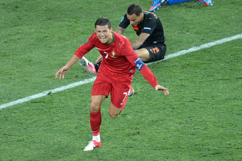 Cristiano Ronaldo thrilled for having scored the second and winning goal for Portugal against Netherlands, in the EURO 2012