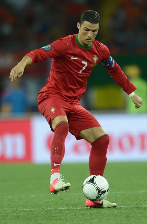 Cristiano Ronaldo controlling the ball in a game for the EURO 2012