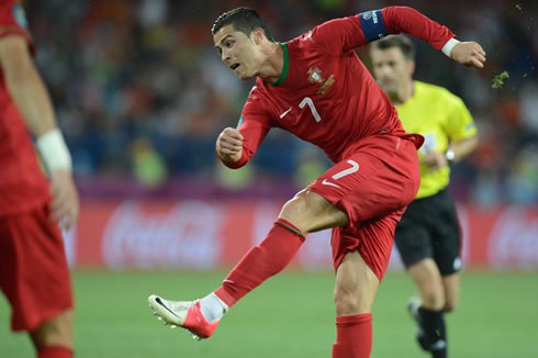 Cristiano Ronaldo left-foot foot shot, in Portugal vs Netherlands, in the EURO 2012