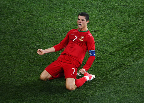 Cristiano Ronaldo winning goal celebration for Portugal, in the match against Holland for the EURO 2012