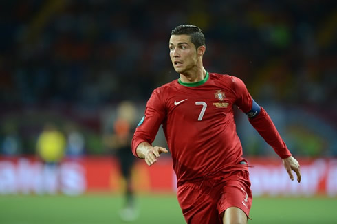 Cristiano Ronaldo playing for Portugal in the EURO 2012 and wearing the captain armband
