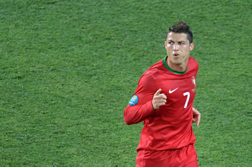 Cristiano Ronaldo celebration of his first goal scored in the EURO 2012