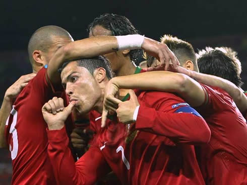 Cristiano Ronaldo sucking his thumb to dedicate Portugal's 2nd goal to his son, Cristiano Ronaldo Junior, at the EURO 2012