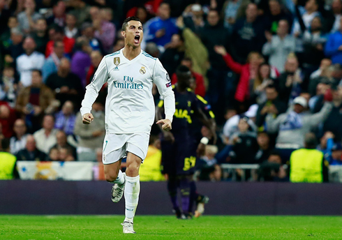 Cristiano Ronaldo roaring in the Bernabéu after scoring the 1-1 draw against Tottenham