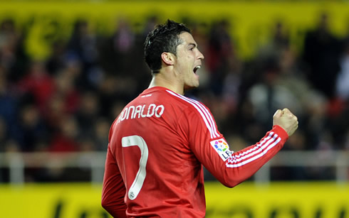 Cristiano Ronaldo screaming while he celebrates the victory against Sevilla