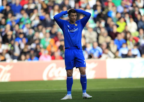 Cristiano Ronaldo reacts and shows some frustration