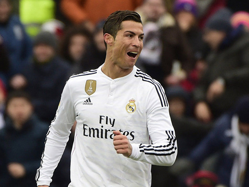 Cristiano Ronaldo happy after scoring a goal for Real Madrid in La Liga 2014-2015