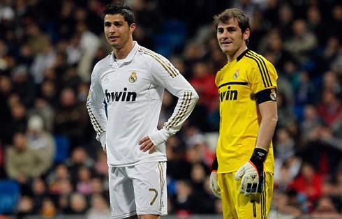 Cristiano Ronaldo and Iker Casillas smiling and looking happy in Real Madrid 2012