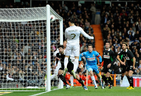 Cristiano Ronaldo header goal in Real Madrid 4-0 Racing Santander, for La Liga in 2012