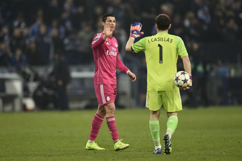 Cristiano Ronaldo greeting Iker Casillas, after the match against Schalke