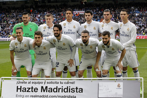 Real Madrid starting eleven against Espanyol, in February of 2017