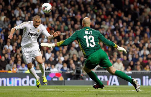 Karim Benzema goal from an header and a cross from Cristiano Ronaldo, in Real Madrid 1-1 Malaga