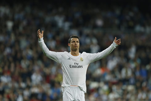 Cristiano Ronaldo waves his arms following a Real Madrid attack