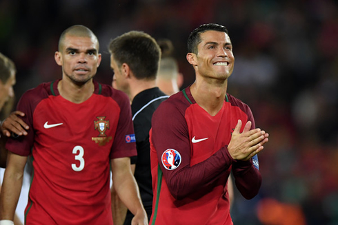 Cristiano Ronaldo reaction after being awarded a penalty kick in the EURO 2016