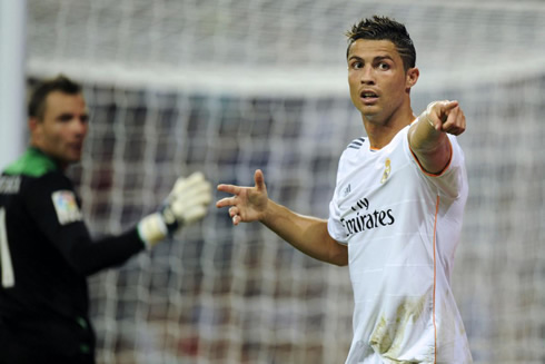 Cristiano Ronaldo putting the blame on someone else, during a Real Madrid game in 2013