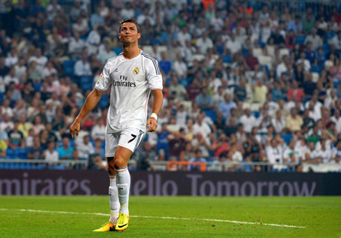 Cristiano Ronaldo disappointed after having missed a good opportunity to score for Real Madrid, in the Spanish League 2013-14 campaign