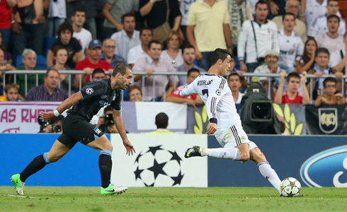 Cristiano Ronaldo right-foot deep shot against Manchester City, that awarded Real Madrid the victory in their UEFA Champions League debut in 2012-2013