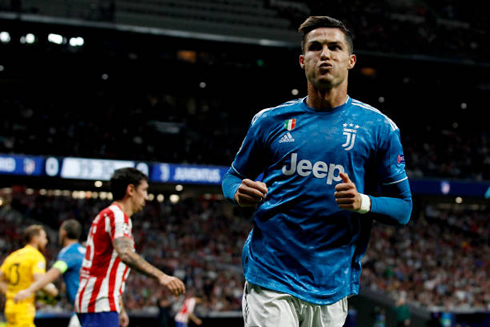 Cristiano Ronaldo making a funny face after almost scoring the winning goal against Atletico