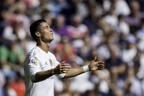 Cristiano Ronaldo reacts after missing a scoring chance for Real Madrid