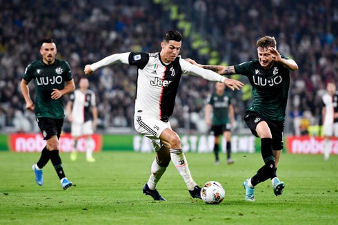Cristiano Ronaldo in action in Juventus vs Bologna, for the Serie A in 2019