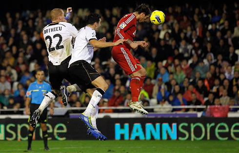 Sergio Ramos heading the ball against Valencia in La Liga 2011/2012