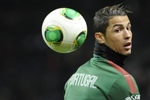 Cristiano Ronaldo playing with the ball by juggling with it on his back