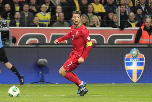 Cristiano Ronaldo in action during the playoff match between Sweden and Portugal