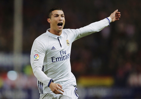Cristiano Ronaldo celebrates Real Madrid win at the Vicente Calderón, in 2016
