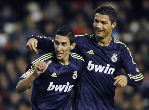 Cristiano Ronaldo giving credits to Angel Di María, after the Argentinian scored a goal in Valencia vs Real Madrid, in 2013