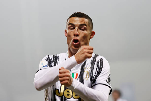 Cristiano Ronaldo celebrates Juventus goal against Napoli, in the Italian Supercup final in 2021