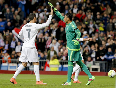 Cristiano Ronaldo congratulating Keylor Navas on stopping another penalty-kick
