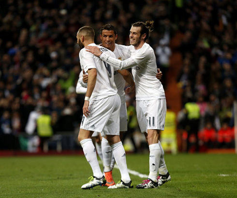 The BBC shares hugs as Real Madrid scores another at the Bernabéu