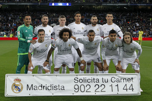 Real Madrid starting eleven against Villarreal, in La Liga fixture at the Bernabéu in April of 2016