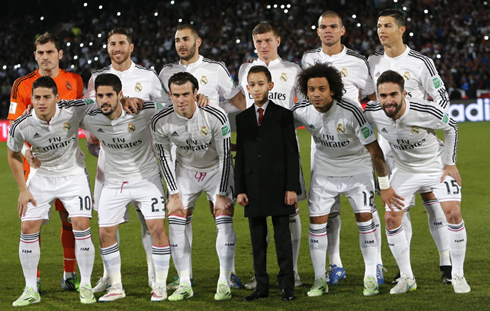Real Madrid lineup ahead of the FIFA Club World Cup final against San Lorenzo, in 2014