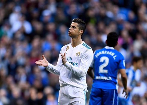 Cristiano Ronaldo reacts after almost scoring for Real Madrid