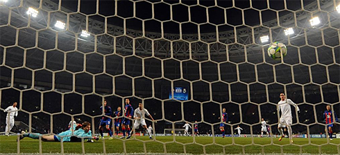 Cristiano Ronaldo goal against CSKA, from the perspective of a photo camera behind CSKA goal line