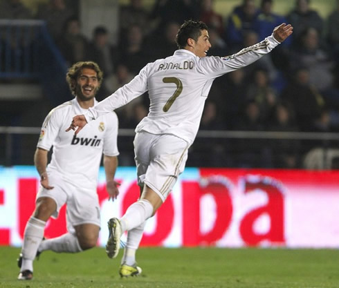 Cristiano Ronaldo and Alintop, celebrating goal for Real Madrid in 2012