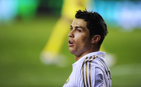 Cristiano Ronaldo looking surprised in Real Madrid vs Villarreal, in La Liga 2012