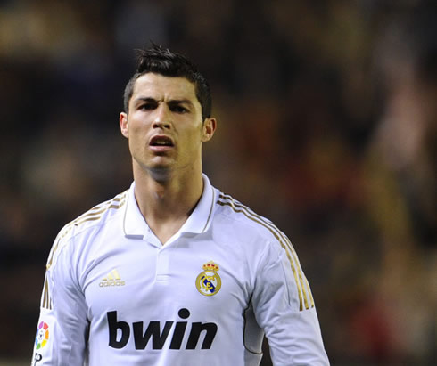 Cristiano Ronaldo making a sad face, in a Real Madrid against Villarreal