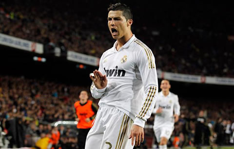 Real Madrid goal celebrations, with Cristiano Ronaldo requesting Barcelona fans to be calm and in silence, in La Liga 2012