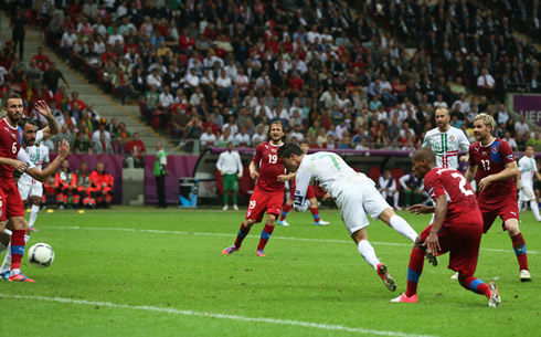 Cristiano Ronaldo massive header goal, in Portugal 1-0 Czech Republic, at the EURO 2012 quarter-finals
