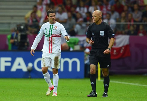 Cristiano Ronaldo and Howard Webb, in the EURO 2012 quarter-finals