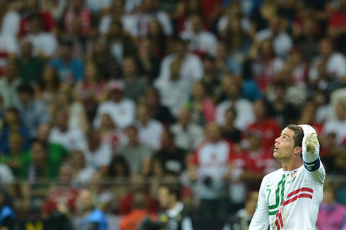 Cristiano Ronaldo fixing his hair at the EURO 2012
