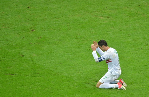 Cristiano Ronaldo complaining about having missed a chance at the EURO 2012 quarter-finals