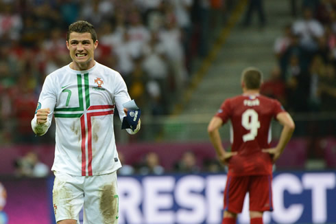 Cristiano Ronaldo absolute joy after beating the Czech Republic by 1-0, and going through with Portugal to the EURO 2012 semi-finals