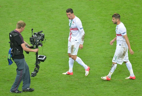 Cristiano Ronaldo making an ugly face to the camera, after the game between Portugal and the Czech Republic, in the EURO 2012