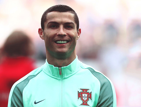 Cristiano Ronaldo smiling ahead of Portugal match against Russia in 2017