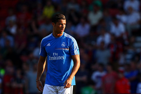 Cristiano Ronaldo wearing the new Real Madrid training blue kit, in 2013-2014