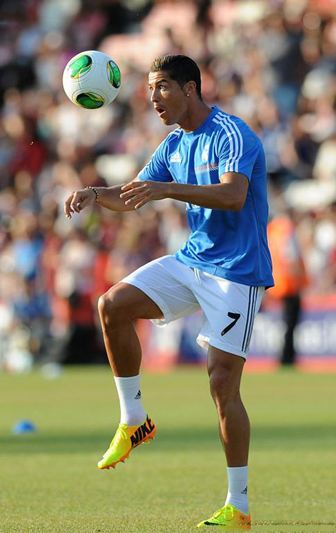 Cristiano Ronaldo showing off some tricks during his warm-up before Real Madrid took on Bournemouth, in England